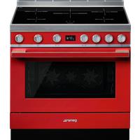 Smeg Portofino CPF9iPR 90cm wide Electric Range Cooker with Induction Hob and Pyrolytic Cleaning - Red - A+ Rated, Red