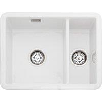 Rangemaster Rustique 1.5 Bowl Undermount Kitchen Sink - White, White