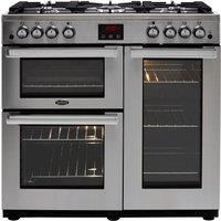 Belling CookcentreX90GProf 90cm Gas Range Cooker with Electric Fan Oven - Stainless Steel - A/A Rate