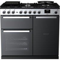 Rangemaster Edge Deluxe EDDL100DFGBLK/CM1 100cm Dual Fuel Range Cooker with Gas Hob - Black Glass / Chrome - A/A Rated, Black