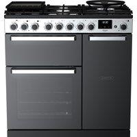 Rangemaster Edge Deluxe EDDL90DFGBLK/CM1 90cm Dual Fuel Range Cooker - Black Glass / Chrome - A/A Rated, Black