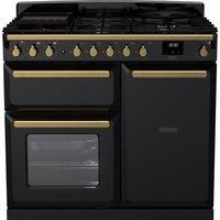 Rangemaster Estel Deluxe ESDL100DFPGBL/AB1 100cm Dual Fuel Range Cooker with Gas Hob - Black / Antique Brass - A/A Rated, Black