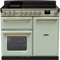 Rangemaster Estel Deluxe ESDL100EIPMNT/AB1 100cm Electric Range Cooker with Induction Hob - Misty Blue / Antique Brass - A/A Rated, Blue