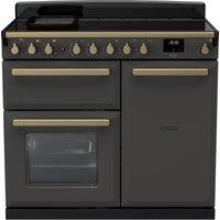 Rangemaster Estel Deluxe ESDL100EIPSLT/AB1 100cm Electric Range Cooker with Induction Hob - Slate / Antique Brass - A/A Rated, Grey
