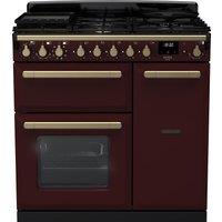 Rangemaster Estel Deluxe ESDL90DFPBOR/AB1 90cm Dual Fuel Range Cooker - Bordeaux / Antique Brass - A/A Rated, Red