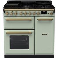 Rangemaster Estel Deluxe ESDL90DFPMNT/AB1 90cm Dual Fuel Range Cooker - Mint / Antique Brass - A/A Rated, Green