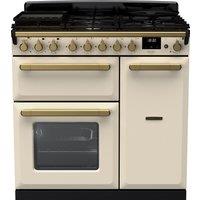 Rangemaster Estel Deluxe ESDL90DFPPCR/AB1 90cm Dual Fuel Range Cooker - Cream / Antique Brass - A/A Rated, Cream