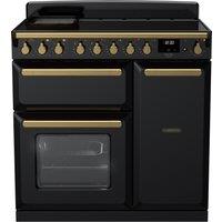 Rangemaster Estel Deluxe ESDL90EIPGBL/AB1 90cm Electric Range Cooker with Induction Hob - Black / Antique Brass - A/A Rated, Black
