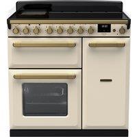 Rangemaster Estel Deluxe ESDL90EIPPCR/AB1 90cm Electric Range Cooker with Induction Hob - Cream / Antique Brass - A/A Rated, Cream