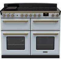 Rangemaster Estel Deluxe ESDLB110EIPMSB/AB1 110cm Electric Range Cooker with Induction Hob - Misty Blue / Antique Brass - A Rated, Blue