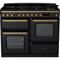 Rangemaster Estel Deluxe ESDLO110DFPGBL/AB1 110cm Dual Fuel Range Cooker - Black / Antique Brass - A/A Rated, Black