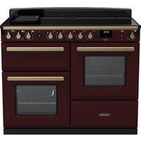 Rangemaster Estel Deluxe ESDLO110EIPBOR/AB1 110cm Electric Range Cooker with Induction Hob - Bordeaux / Antique Brass - A Rated, Red