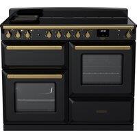Rangemaster Estel Deluxe ESDLO110EIPGBL/AB1 110cm Electric Range Cooker with Induction Hob - Black / Antique Brass - A Rated, Black