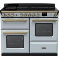 Rangemaster Estel Deluxe ESDLO110EIPMSB/AB1 110cm Electric Range Cooker with Induction Hob - Misty Blue / Antique Brass - A Rated, Blue