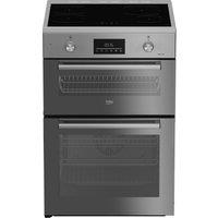 Beko FDI6731CM 60cm Wide Double Oven Electric Cooker with Induction Hob - Silver Mirror - A Rated, Silver