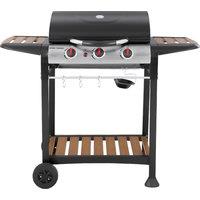 George Foreman Product Care Group GFGBBQ3BW 3 Burner Gas Barbecue - Black / Wood, Black