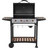 George Foreman Product Care Group GFGBBQ4BW 4 Burner Gas Barbecue - Black / Wood, Black