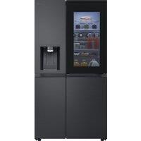 LG InstaView ThinQ GSXE90EVDD Wifi Connected Plumbed Total No Frost American Fridge Freezer - Black Steel - D Rated, Black