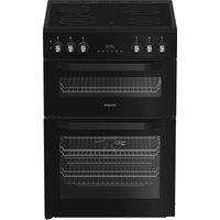 Hotpoint HDE6VDB1 Double Oven Electric Cooker with Ceramic Hob - Black - A/A Rated, Black