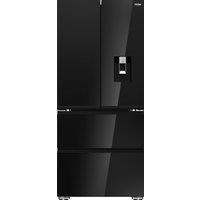 Haier French Series 7 HFKR7819DWGB Frost Free American Fridge Freezer - Obsidian Glass - D Rated, Black