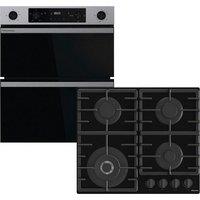 Hisense Hi6 HIPKD4AX60G1 Built Under Electric Double Oven and Gas Hob Pack - Black Stainless Steel - A/A Rated, Black