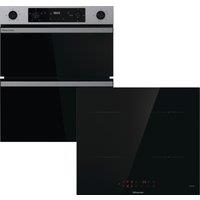 Hisense Hi6 HIPKD4AX60IND1 Built Under Electric Double Oven and Induction Hob Pack - Black / Stainless Steel - A/A Rated, Black