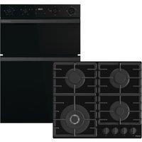 Hisense Hi6 HIPKD6CB60G1 Built In Electric Double Oven and Gas Hob Pack - Black - A/A Rated, Black