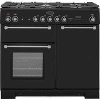 Rangemaster Kitchener KCH100DFFBL/C 100cm Dual Fuel Range Cooker - Black / Chrome - A/A Rated, Black