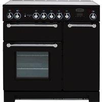 Rangemaster Kitchener KCH90ECBL/C 90cm Electric Range Cooker with Ceramic Hob - Black / Chrome - A/A Rated, Black