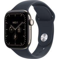 Apple Watch Series 12, 42mm, Natural Titanium Case, GPS + Cellular [2026] - Navy Blue Sport Band - M/L, Blue