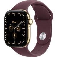 Apple Watch Series 12, 42mm, Radiant Gold Titanium Case, GPS + Cellular [2026] - Burgundy Sport Band - M/L, Red