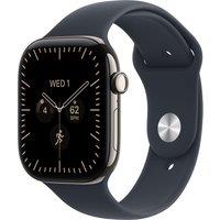 Apple Watch Series 12, 46mm, Natural Titanium Case, GPS + Cellular [2026] - Navy Blue Sport Band - S/M, Blue