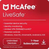 McAfee LiveSafe Digital Download for Unlimited Devices, 1 Year Subscription [Auto-Renews with McAfee], White