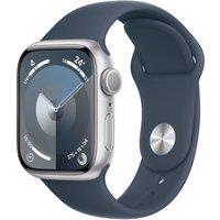 Apple Watch Series 9, 41mm, Silver Aluminium Case, GPS [2023] - Storm Blue Sport Band - S/M, Blue