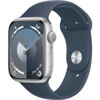 Apple Watch Series 9, 45mm, Silver Aluminium Case, GPS [2023] - Storm Blue Sport Band - S/M, Blue