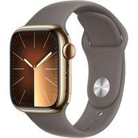 Apple Watch Series 9, 41mm, Gold Stainless Steel Case, GPS + Cellular [2023] - Clay Sport Band S/M, 