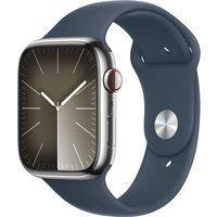 Apple Watch Series 9, 45mm, Silver Stainless Steel Case, GPS + Cellular [2023] - Storm Blue Sport Ba