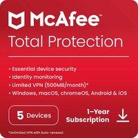 McAfee Total Protection Digital Download for 5 Devices, 1 Year Subscription, White