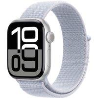 Apple Watch Series 10, 42mm, Silver Aluminium Case, GPS [2024] - Blue Cloud Sport Loop, White