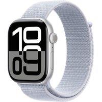 Apple Watch Series 10, 46mm, Silver Aluminium Case, GPS [2024] - Blue Cloud Sport Loop, White