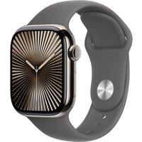 Apple Watch Series 10, 42mm, Natural Titanium Case, GPS + Cellular [2024] - Stone Grey Sport Band - S/M, Grey