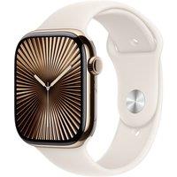 Apple Watch Series 10, 46mm, Gold Aluminium Case, GPS + Cellular [2024] - Starlight Sport Band - S/M, White
