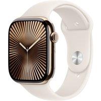 Apple Watch Series 10, 46mm, Gold Aluminium Case, GPS + Cellular [2024] - Starlight Sport Band - M/L, White