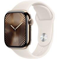 Apple Watch Series 10, 42mm, Gold Titanium Case, GPS + Cellular [2024] - Starlight Sport Band - M/L, White