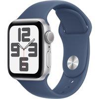 Apple Watch SE (2nd Gen), 40mm, Silver Aluminium Case, GPS [2024] - Denim Sport Band - S/M, Blue