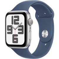 Apple Watch SE (2nd Gen), 44mm, Silver Aluminium Case, GPS [2024] - Denim Sport Band - M/L, Blue