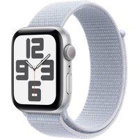 Apple Watch SE (2nd Gen), 44mm, Silver Aluminium Case, GPS [2024] - Blue Cloud Sport Loop, White
