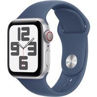 Apple Watch SE (2nd Gen), 40mm, Silver Aluminium Case, GPS + Cellular [2024] - Denim Sport Band - M/L, Blue