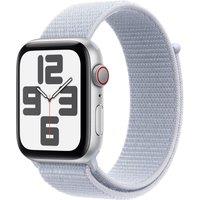 Apple Watch SE (2nd Gen), 44mm, Silver Aluminium Case, GPS + Cellular [2024] - Blue Cloud Sport Loop, White