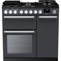 Rangemaster Nexus NEX90DFPSLT/CM1 90cm wide Dual Fuel Range Cooker with Gas Hob - Slate - A Rated, Graphite